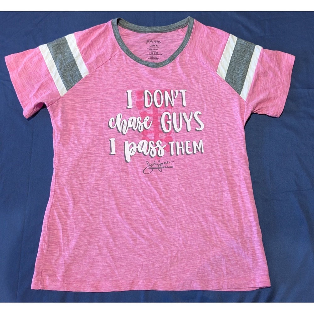 Augusta Sportswear Ladies Pink Racing T-Shirt Pass Guys Size M John Force Racing